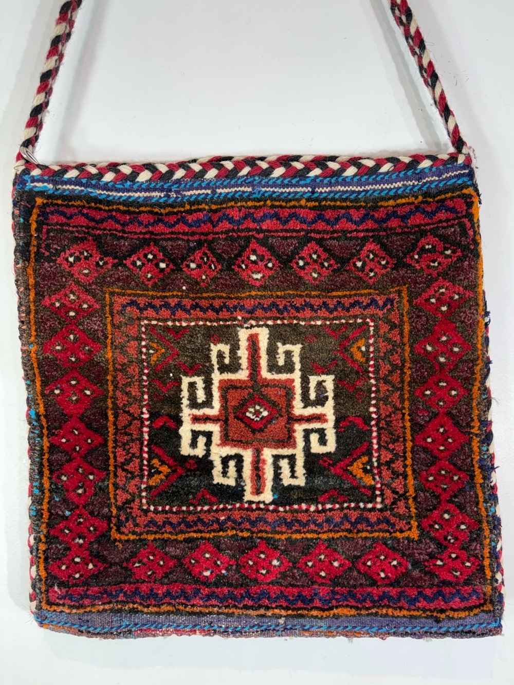 Vintage Handwoven Wool Carpet Crossbody Bag Boho Kilim Artisan - Picture 3 of 13